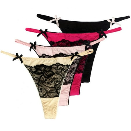 

4 Pack Women s Thongs Sexy Lace G-string T-Back Low Waist Panties Bikini Briefs