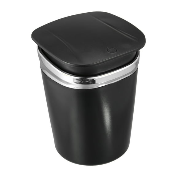 Universal Car Ashtray Trash Can Cigarette Cylinder with Lid LED Light Detachable Plastic Silver Tone