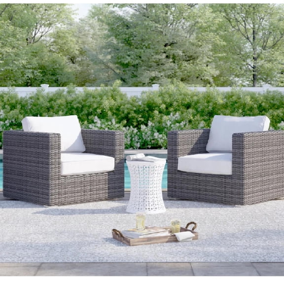 Outdoor Lounge Chairs Set of 2, Fully Assembled Wicker Patio Chairs with Light Gray Cushions | Wicker | Light Gray