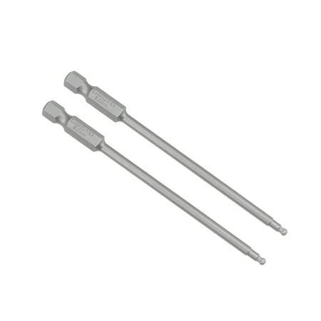 

2Pcs Ball End Hex Bits 1/4 Inch Hex Shank 3.9 Inch Length Magnetic H2.5 Head Screwdriver S2 HRC58 Screw Driver Bit