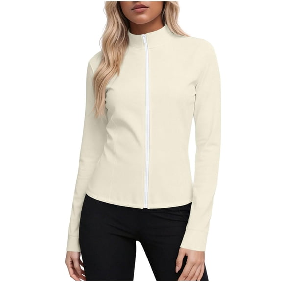 Oksale Athletic Jackets for Women Full Zip Lightweight Jacket Plus Size Long Sleeve Shirts for Hiking Outdoor Active 2026 Khaki S