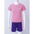 thumbnail image 5 of inlzdz Kids Boys Girls 2 Piece Sport Outfits Moisture-Wicking T-Shirt with Shorts Set Running Purple 110, 5 of 7