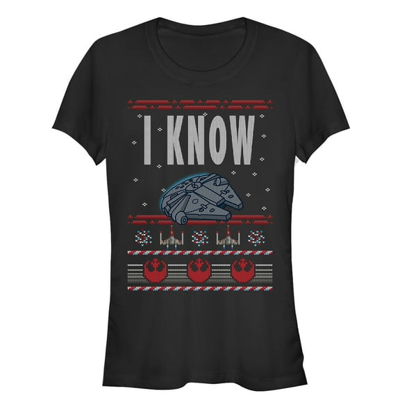 Junior's Star Wars Christmas I Know Quote Graphic Tee Black 2X Large