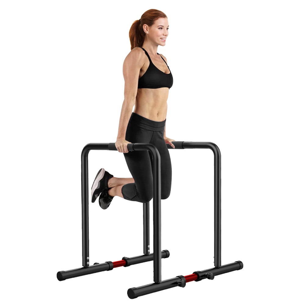Red Prosource Fit Dip Stand Station Pull-Ups L-Sits Heavy Duty Ultimate Body Press Bar with Safety Connector for Tricep Dips Push-Ups