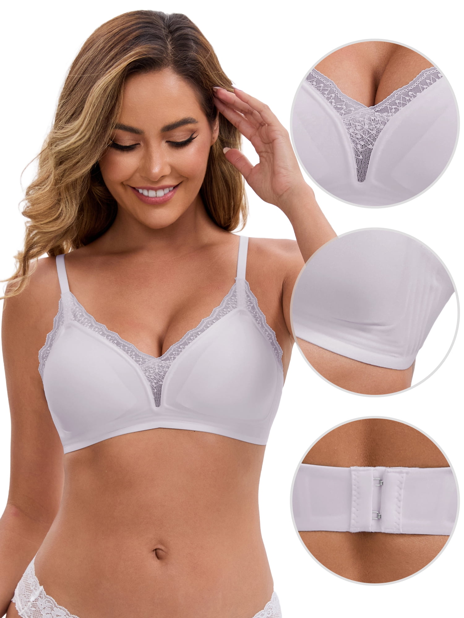 DARING DIVA Lace Trim Plunge Wireless Push Up Bra L Light Purple
