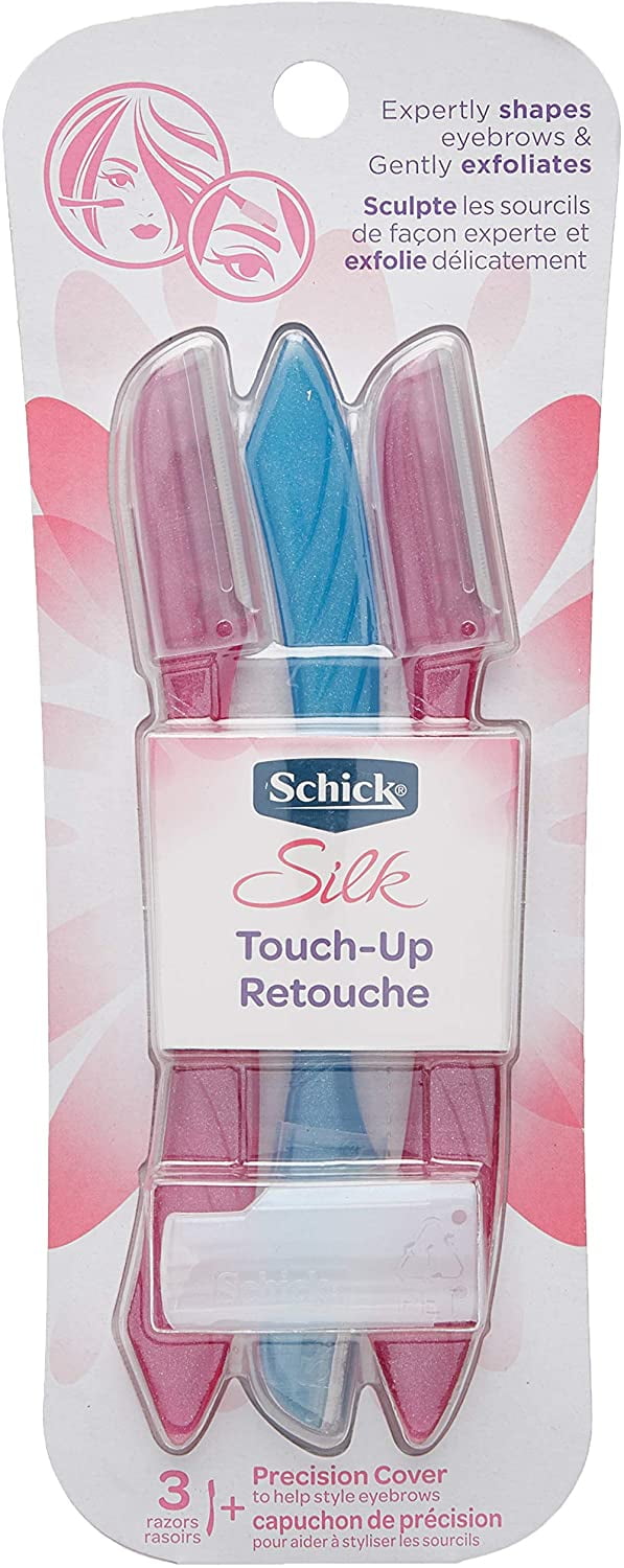 Schick Silk Touch Up Precision Eyebrow Shaper, Exfoliating Facial Razor for Women, and Dermaplaning Tool, pack of 3