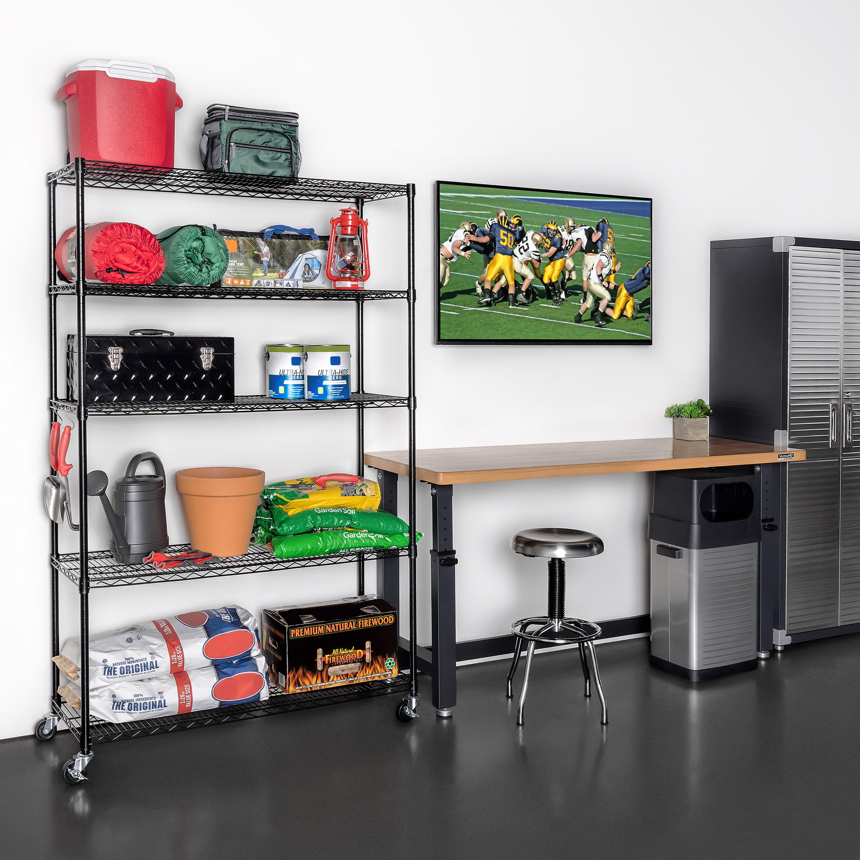 Seville Classics UltraDurable Commercial-Grade 5-Tier NSF-Certified Steel Wire Shelving with Wheels, 48" x 18", Black
