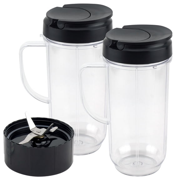 2 Pack 22 oz Tall Cup with Flip Top To-Go Lid and Cross Blade Replacement Parts Compatible with Magic Bullet 250W MB1001 Blenders
