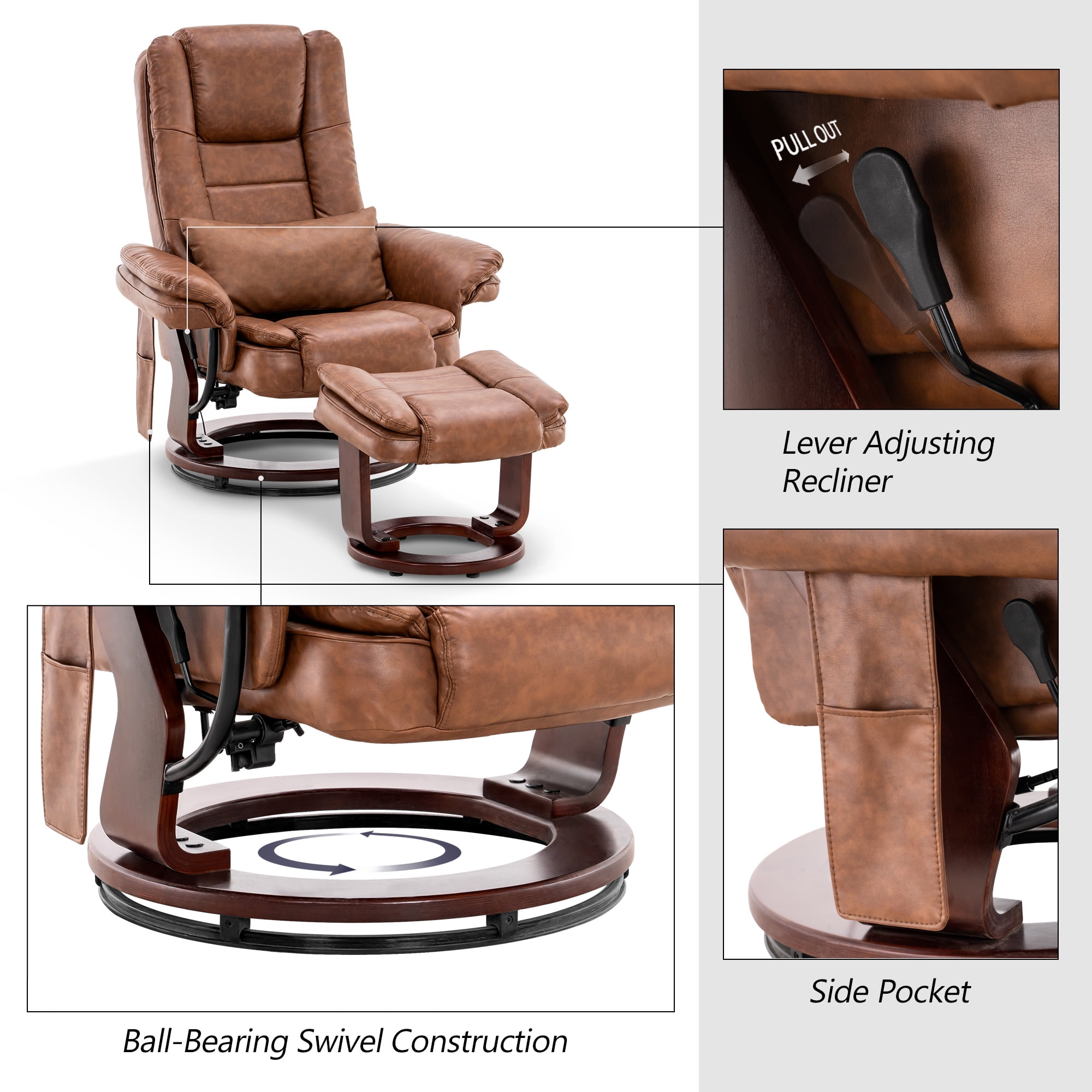 Leather euro chair online & ottoman