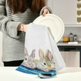 thumbnail image 3 of Watercolor Three Fluffy Rabbits Kitchen Tea Towels Set of 4 Absorbent Hand Dish Towels, Blue Wooden Fence Dishcloths Lint-Free 18x28 Inch Fast Drying for Cooking Baking Home Clean, 3 of 7