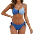 thumbnail image 2 of Triangle Bikini Sets for Women Tie Side Bottom Halter String Back Tie Color Blocked Top Two Piece Swimwear Bathing Suit(Green,M), 2 of 4