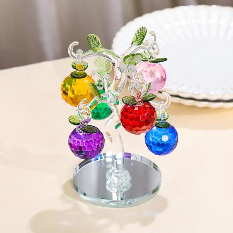 Crystal Tree Ornament, Clear Glass Apple Tree Decor, 6 Color