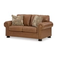 thumbnail image 2 of Benjara Riana 74 Inch Loveseat, 2 Accent Pillows, Caramel Brown Genuine Leather-Color:BrownMaterial, 2 of 6