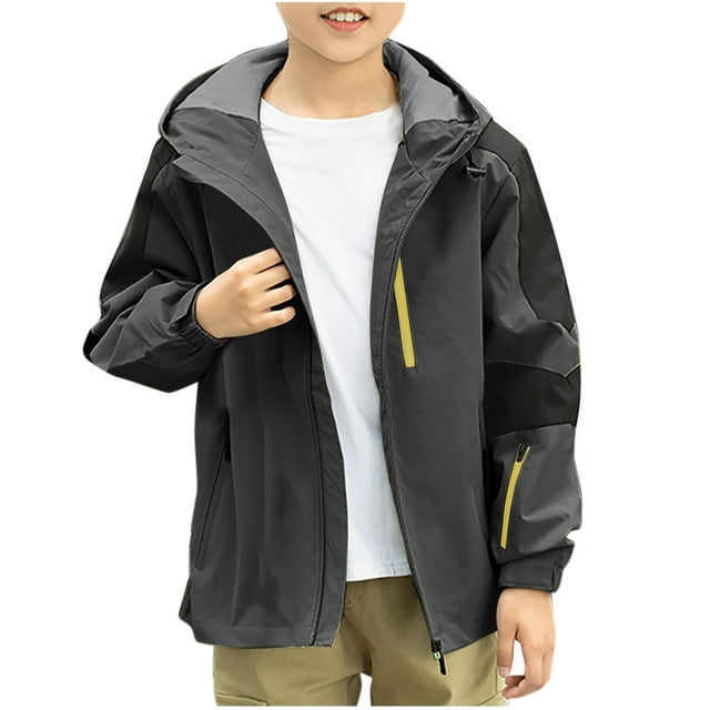 RKSTN Zip Up Jackets Hooded Work Jacket Fashion Solid Color Long Sleeve Soft Waterproof Outdoor Coat with Pockets Fall Fashion Winter Clothes, for 6-13Years