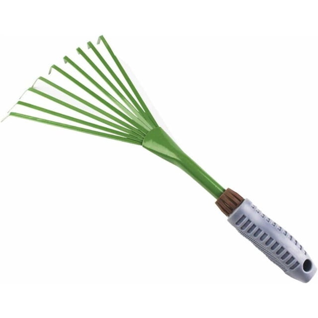 Rastrillo de metal para jardín, rastrillo de nueve dientes, rastrillo para césped, hojas y flores, rastrillo de hierro