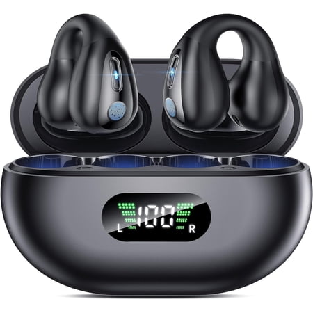 Open Ear Clip Headphones with Earhooks Wireless Earbuds Bluetooth 5.3 Sports Earphones Built-in Mic 36H Playtime Bone Conduction Headphones IPX7 Waterproof Headsets for Fitness Running Gym