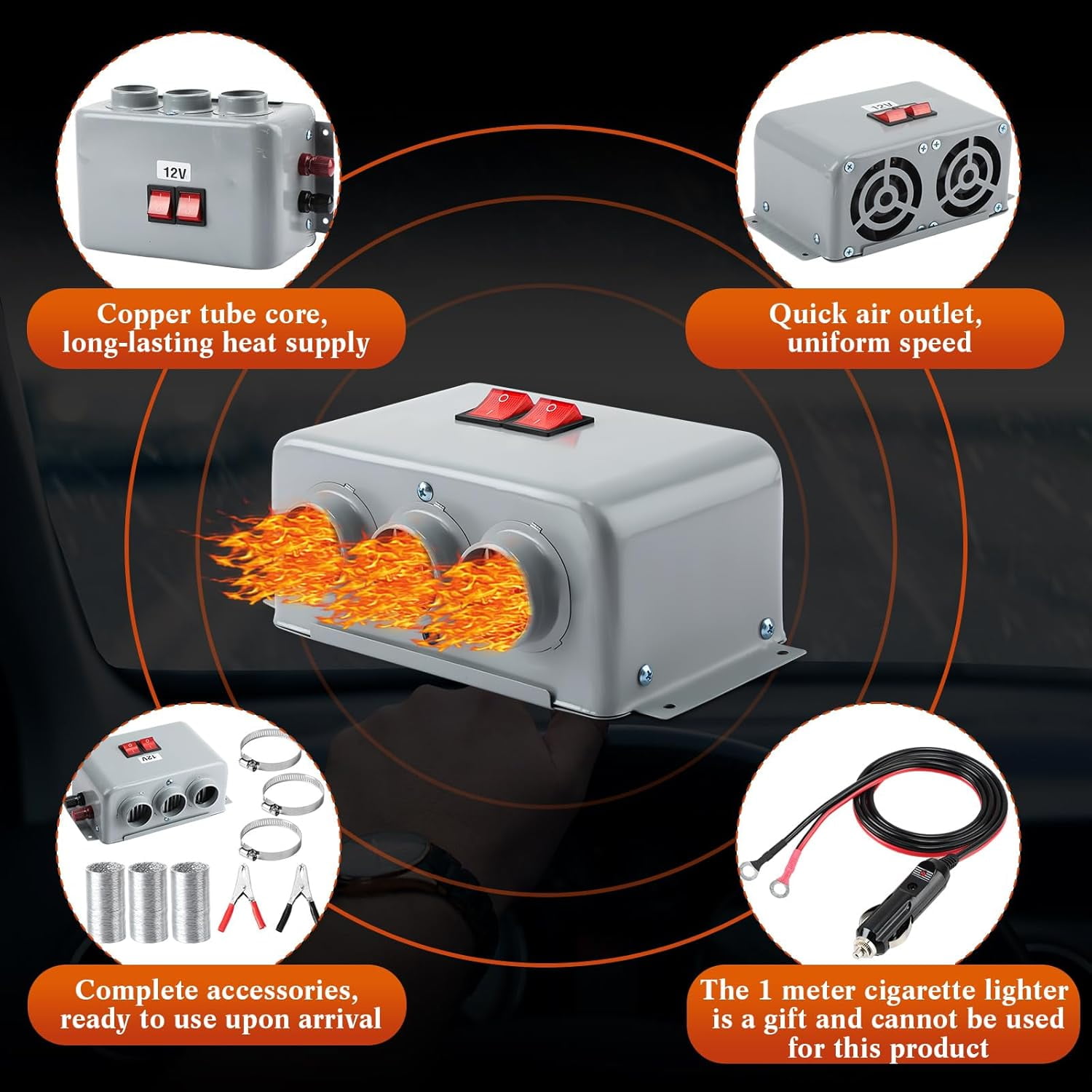 Car Heater Auto Interior Heater Fan,12V 600W‑800W Dual Gear Car Demister Winter Fast Heating Warmer Frost Removing Low Noise Car Windshield Defroster and Defogger for RV Vehicle Trucks Boat(80-100℃)