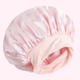 thumbnail image 1 of Extra Big Size Satin Silk Bonnet Cap with Frontal Wrap Wide Band Colorful Fade Print Soft Nightcap Hair Protection Sleep Cap LightPink 70, 1 of 6