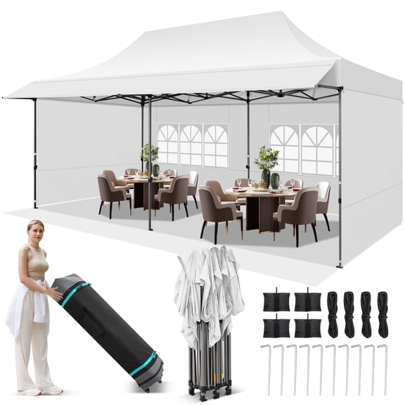 SANOPY 10X20 ft Canopy with Awning, Heavy Duty EZ Pop up Folding Canopy Tent with 2 Types of Side Walls, Rainproof&Sunproof Awning Gazebo Shelter for Shopping Mall, Market, Vendor