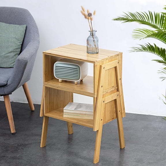 Modern Bamboo Nightstand with Storage - Natural Bedside Table for Bedroom, Living Room & Office