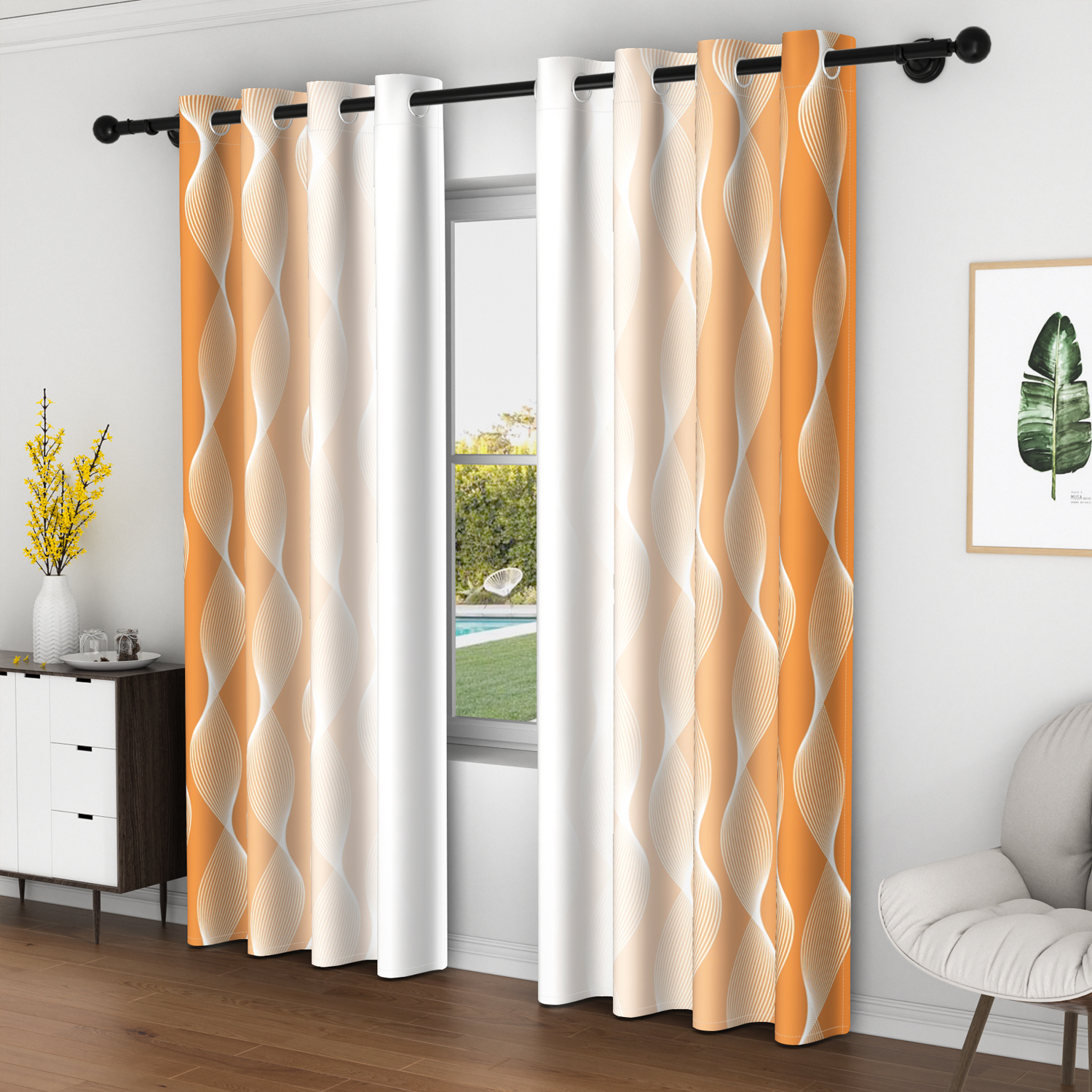Lfeey Orange Abstract Textured Modern Blackout Curtains 63 inch hes Long, Set of 2