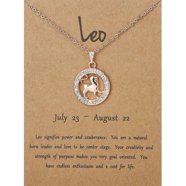 Collar con colgante de los 12 signos del zodiaco, regalo de cumpleaños para mujeres y niñas, Leo