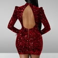 thumbnail image 4 of AherBiu Robe à Paillettes pour Femmes Soirée de Nuit Manches Longues Dos Nu Encolure Goutte Scintillante Ajustée Mini Robes, 4 of 7