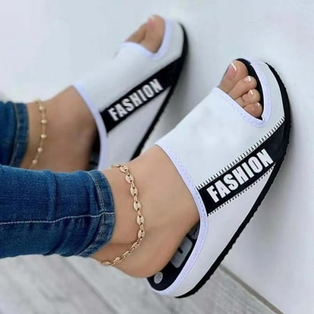 

Kayannuo Summer Slippers for Women Clearance Indoor Outdoor Summer Fabric Flat Sandals Women s Fashion Casual Comfy Outdoor Peep Toe Letter Color Block Platform Slippers