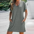 thumbnail image 2 of OSOLU Solid Color Summer Dresses For Women Short Sleeve With Pockets T-Shirt Tshirts Tee With Pockets Relaxed Fit Sundress Wedding Guest Dress, 2 of 8