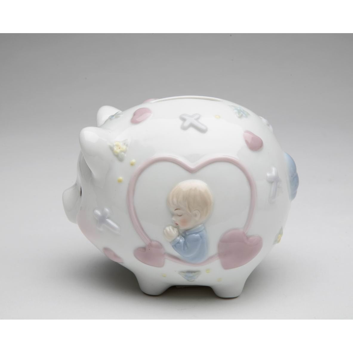 Ceramic Praying Boy Piggy Bank 4.5 inch Religious Decor Baptism Gift Nursery Decor
