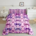 thumbnail image 2 of Manfei Cute Bow Knot Full Size Comforter Sets,Cartoon Bowtie Print Bedding Comforter Set,Pink Purple Bedding Sets For Girls Teens,Luxury Bedroom Decor Reversible,3pcs, 2 of 8