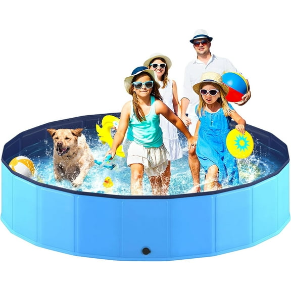 Portable Dog Pool, Foldable Pet Swimming Pool, Anti-Slip Collapsible Pet Bathtub, Hard Plastic Bath Pool for Pets Dogs and Cats, 80 x 16 Inches