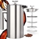 thumbnail image 1 of Cafetera de 1 litro / 1000 ml - acero inoxidable de doble pared - cafetera - prensa de café francesa - cafetera - sistema de prensa francesa con filtro de acero inoxidable Ormromra MZQ-0406, 1 of 7