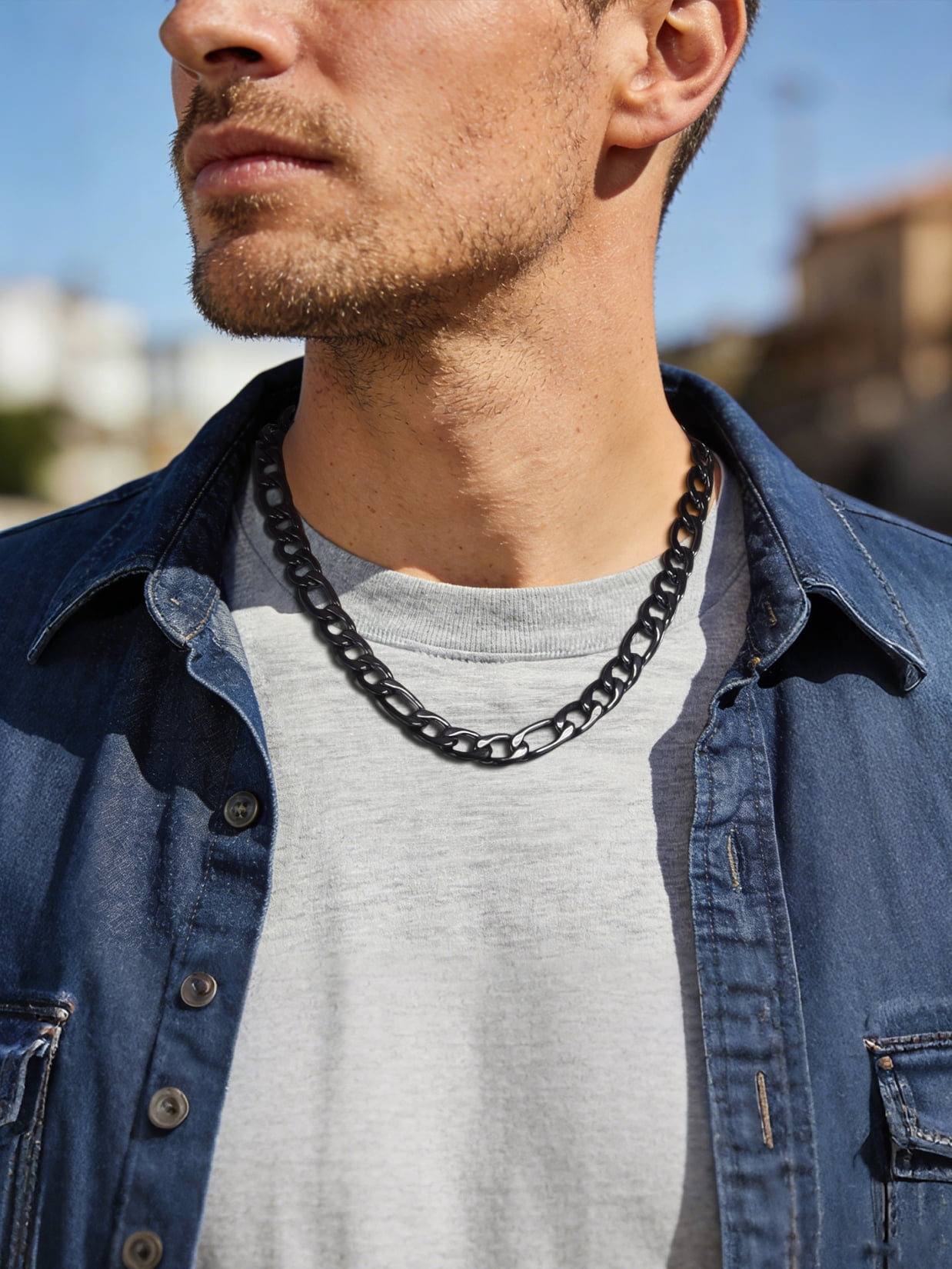 ChainsProMax Men 12mm Figaro Chain Necklace 316L Stainless Steel Black Necklace Jewelry Gift for Men Women Fathers Mothers Day