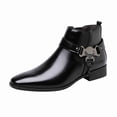 thumbnail image 1 of Men's Eagle Metal Buckle Chelsea Boots, Pointed Toe PU Leather Side-Zip Ankle Boots, Punk Rock Style Chain-Decorated Boots for Daily, Party, Performance Wear, 1 of 6