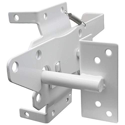 Vinyl Gate Latch White (for Vinyl, Wood, PVC etc Fencing) Fence Gate Latch w/Mounting Hardware - Gate Latches Have a 90 Degree Bracket Resulting in a Positive Latch to Gate Connection