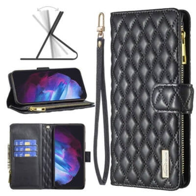 Samsung Leather Case Card Holder for Samsung Galaxy S23 plus wallet Case Cover - Black