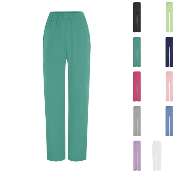 Women Stretch Straight Leg Pants Elastic Waist Lightweight Work Pants Casual Lounge Athletic Trousers with Pockets Dark Green S