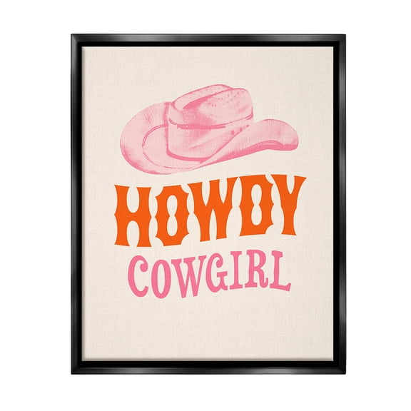 Stupell Industries Howdy Cowgirl Phrase Typography Painting Black Floater Framed Canvas Art Print Wall Art, 25 x 31