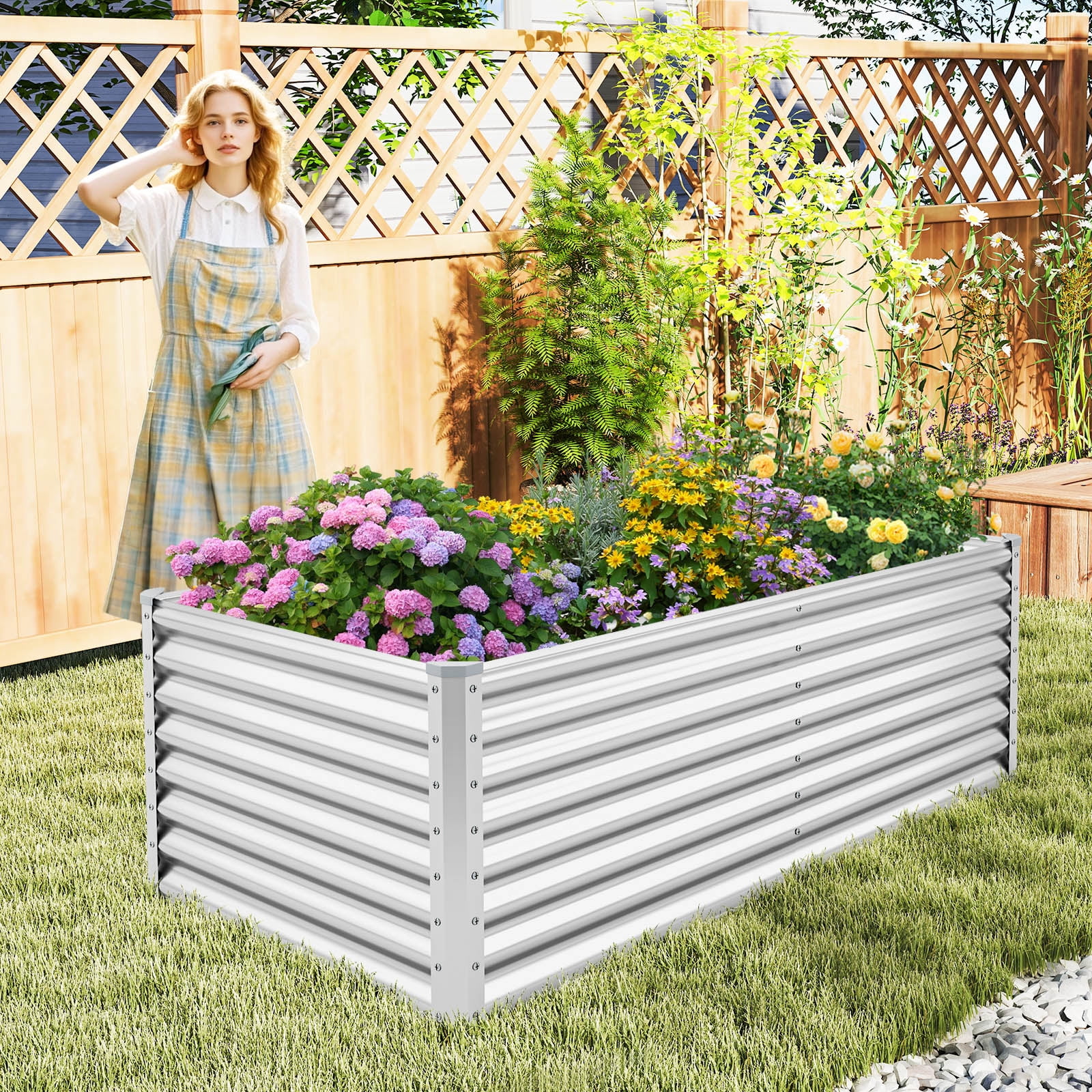 Gymax 2 PCS Raised Garden Bed Large Metal Planter Box Kit for Vegetable Herb 6' x 3' x 2' Silver