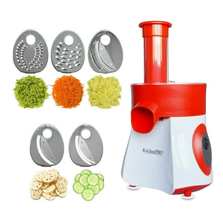 Vegetable Mandoline Slicer, KitchenPRO Vegetable Fruit Cutter Cheese Shredder Salad Shooter Electric Slicer Shredder Rotary Drum Grater with 5 Stainless Steel Rotary