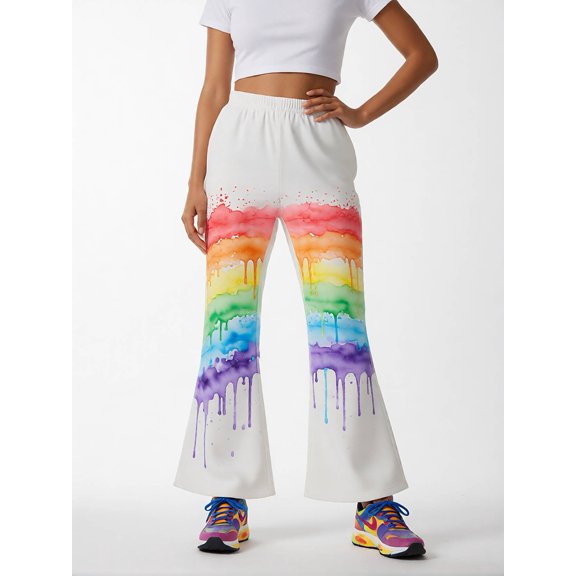 3-4Y Girls Colored Flared Pants Digital Print Trousers Slim-Fit Wide Leg Flare for Spring Summer Autumn