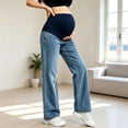 thumbnail image 2 of Busydd Maternity Jeans for Women Over The Belly High Waisted Pregnancy Pants Comfy Support Loose Straight Leg Denim Pants M, 2 of 7