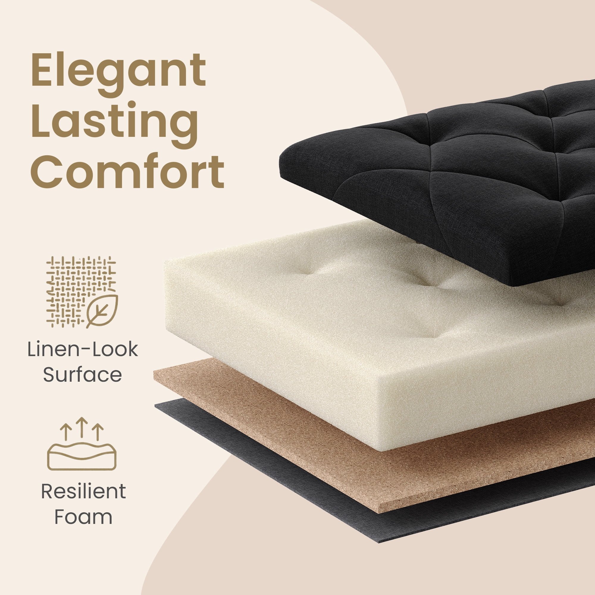 Ledrem Ink Black Storage Ottoman Bench, End of Bed Bench with Removable Cover, Large, Contemporary, Tufted