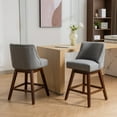 thumbnail image 2 of Swivel Bar Stools Set of 2, 26" Counter Height Bar Stools with Back & Footrest, Upholstered Kitchen Island Chairs with Built-in Nailhead Trim for Home Bar, Pub, Gray, 2 of 9