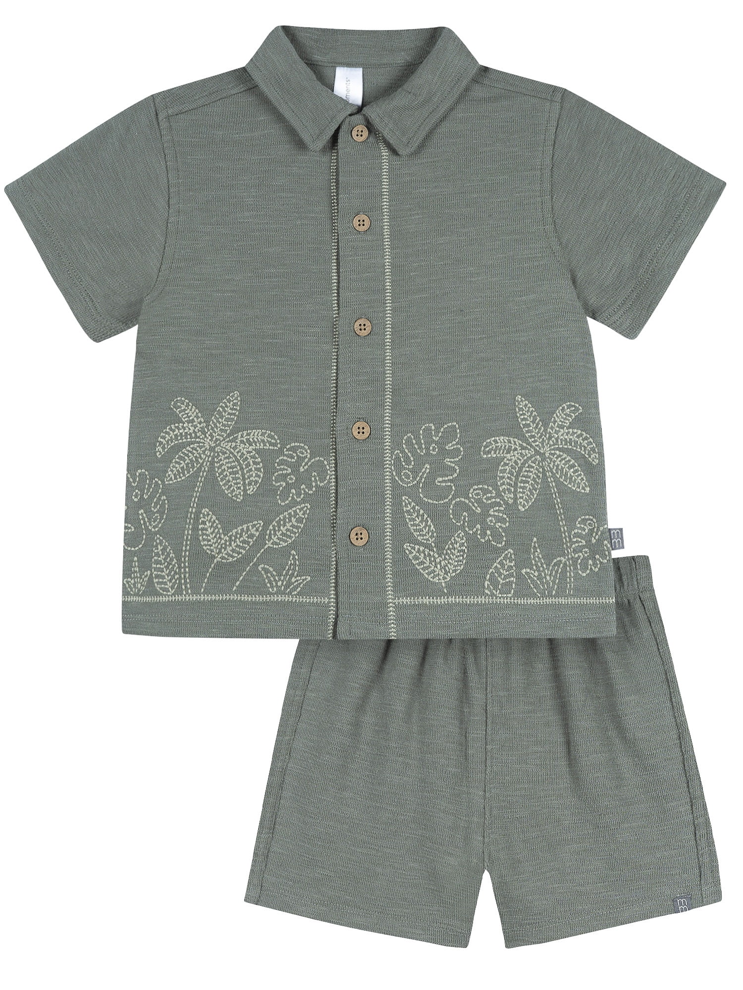 Modern Moments by Gerber Toddler Boy Button Front Shirt with Embroidery Set, 2-Piece, Sizes 12 Months - 5T