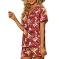 thumbnail image 4 of Women Hawaiian Sets 2 Pieces Floral Button Down Shirt and Shorts Tropical Vacation Beach Casual Outfits 2025 S Red, 4 of 6