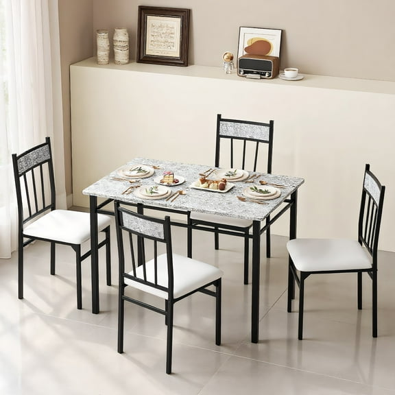 Kadyn Dining Room Table Chair Set,Kitchen Table Set, Dining Room Set,5 Pieces Faux Marble Dining Set Table with Solid Steel Frame