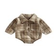 thumbnail image 1 of Baby Boy Romper Buttons Lapel Long Sleeve Vintage Plaid Pattern Jumpsuit with Pockets, 1 of 7