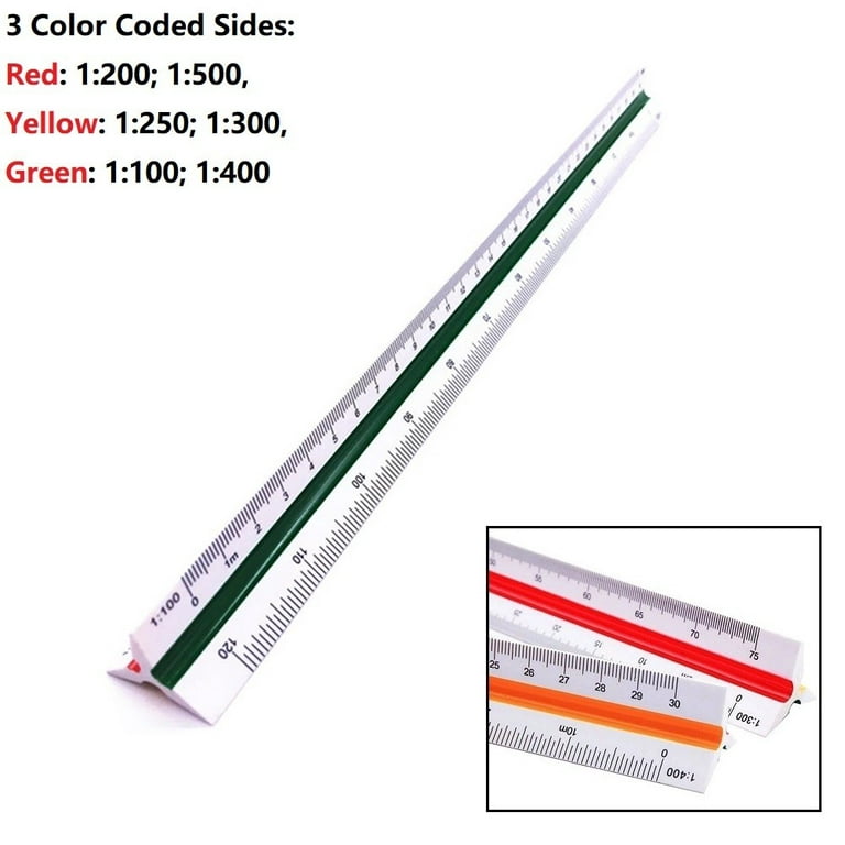 Fule 30cm Color Coded Side Triangular Metric Scale Ruler  1:100/200/250/300/400/500